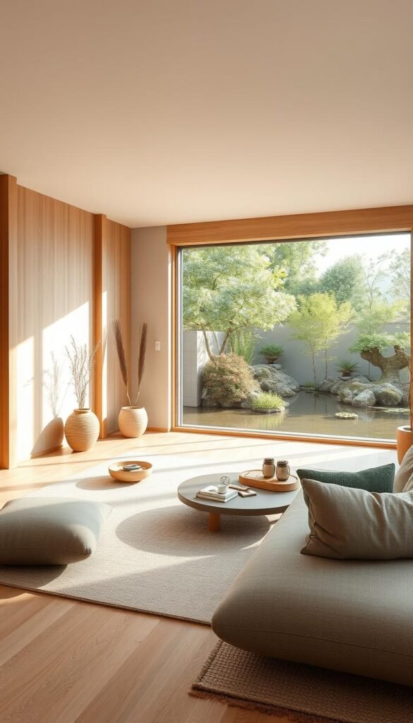A Japandi color palette featuring a serene blend of natural hues and muted tones.