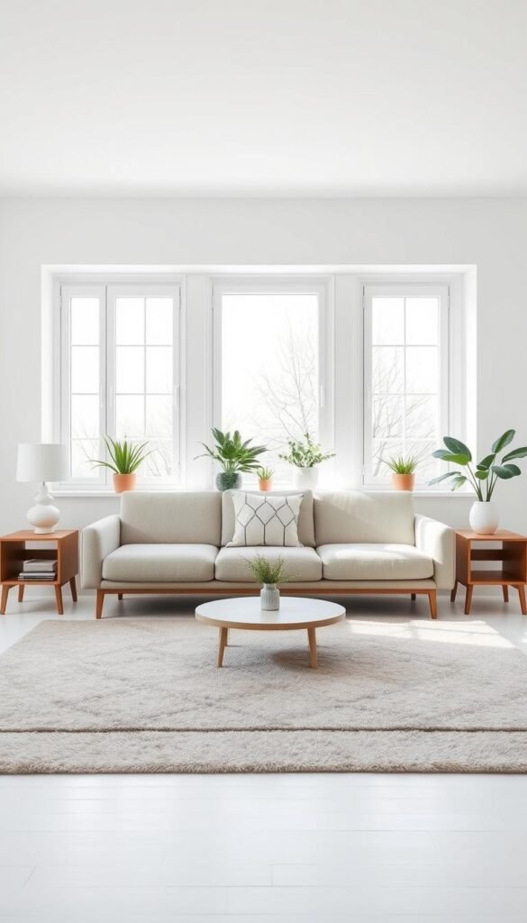 A bright, airy Scandinavian living room with clean lines and minimalist design.