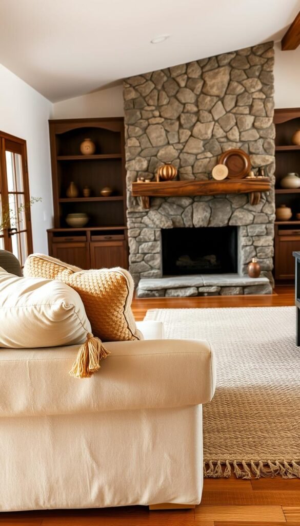 A cozy, inviting living room with a focus on texture and layering techniques.