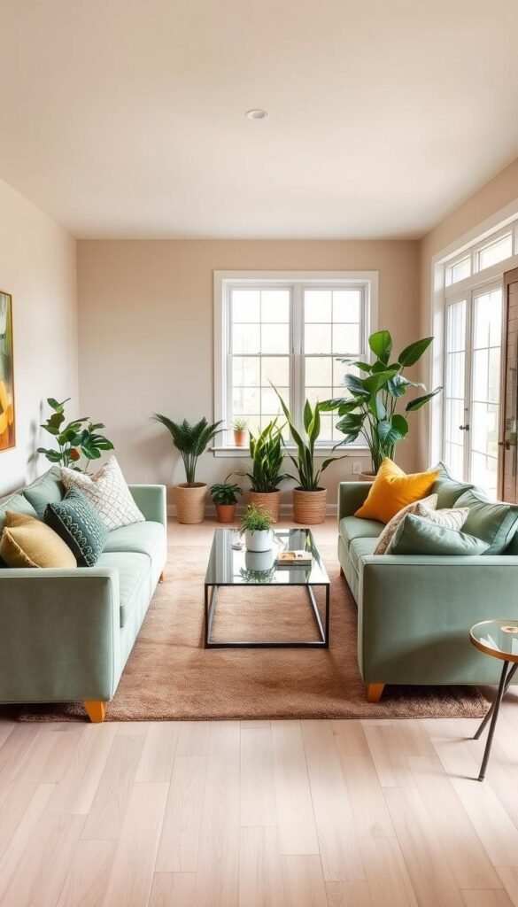 A cozy, well-lit small living room with a harmonious color palette that visually expands the space.