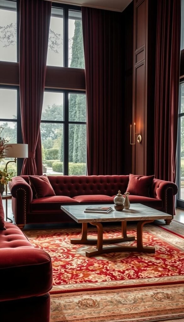 A luxurious living room filled with opulent, yet practical materials.