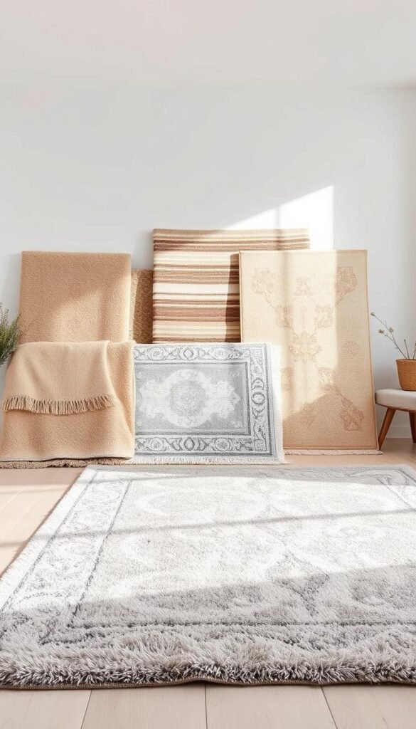 A meticulously crafted array of high-quality neutral rugs, arranged in a visually captivating manner.