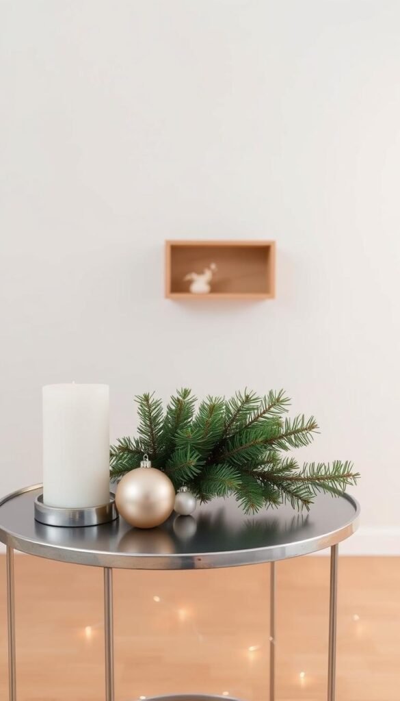 A minimalist Christmas scene with elegant, understated decor accessories.