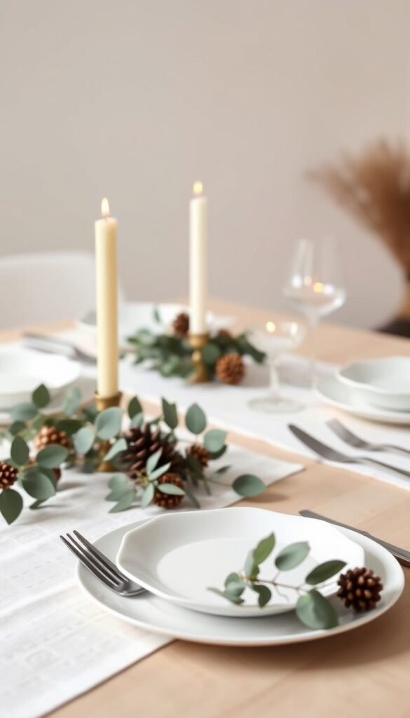 A minimalist Scandinavian-inspired Thanksgiving table setting.