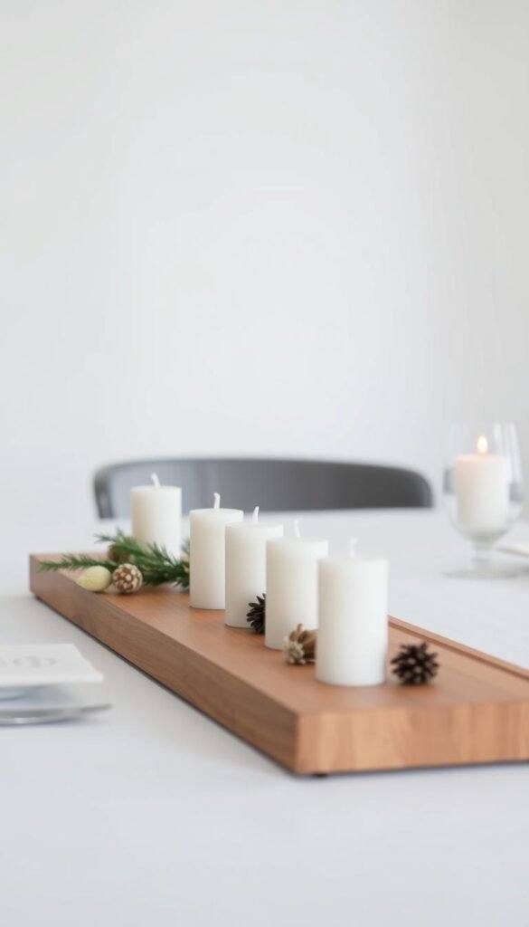 A minimalist table setting with a simple, Scandinavian-inspired centerpiece.