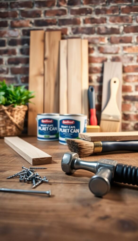 A well-lit, neatly arranged collection of essential front porch materials on a wooden surface. In the foreground, a hammer, screwdriver, and nails are carefully positioned. In the middle ground, a stack of wooden planks, paint cans, and a paintbrush stand out against a backdrop of brick and mortar. The lighting is soft and warm, creating a cozy, inviting atmosphere. The overall composition suggests a sense of organization and preparedness, conveying the idea of a productive weekend project. A well-lit, neatly arranged collection of essential front porch materials on a wooden surface. In the foreground, a hammer, screwdriver, and nails are carefully positioned. In the middle ground, a stack of wooden planks, paint cans, and a paintbrush stand out against a backdrop of brick and mortar. The lighting is soft and warm, creating a cozy, inviting atmosphere. The overall composition suggests a sense of organization and preparedness, conveying the idea of a productive weekend project.
