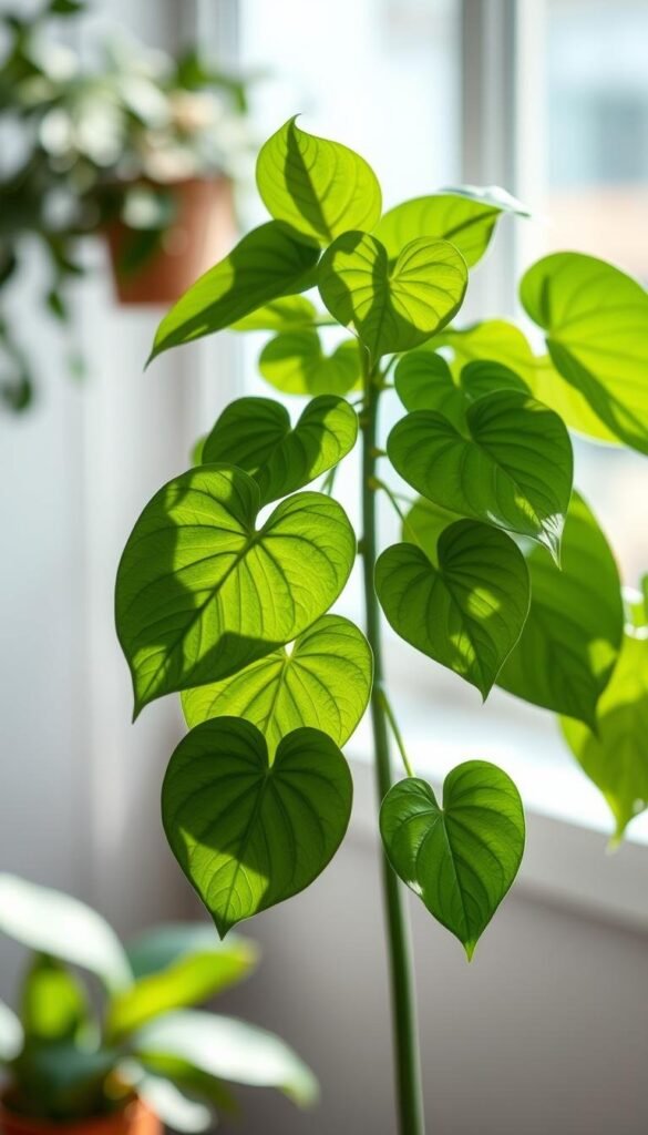 Epipremnum aureum plant with heart-shaped leaves