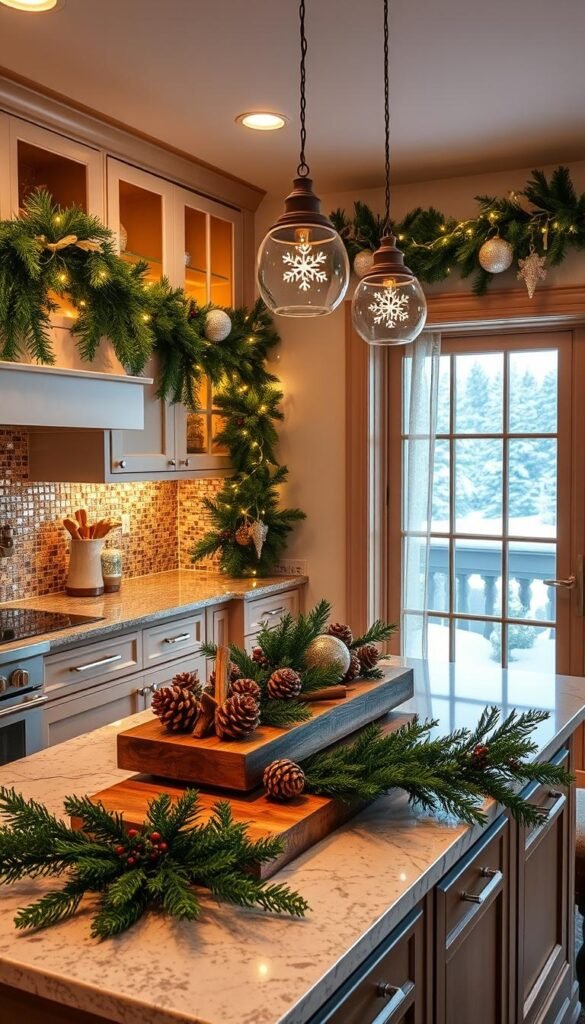 Festive holiday kitchen, warm and inviting.