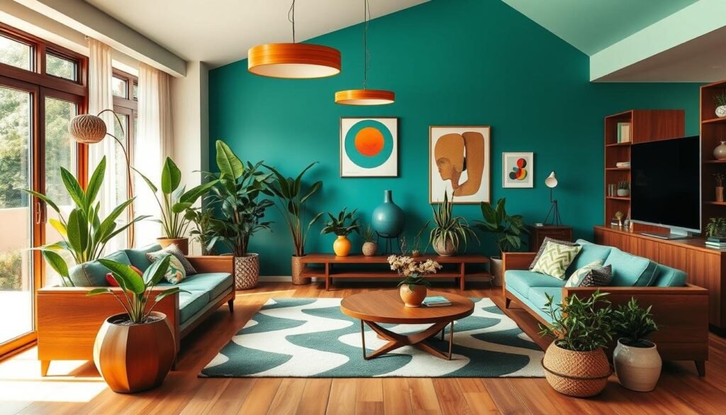 MCM living room with plants