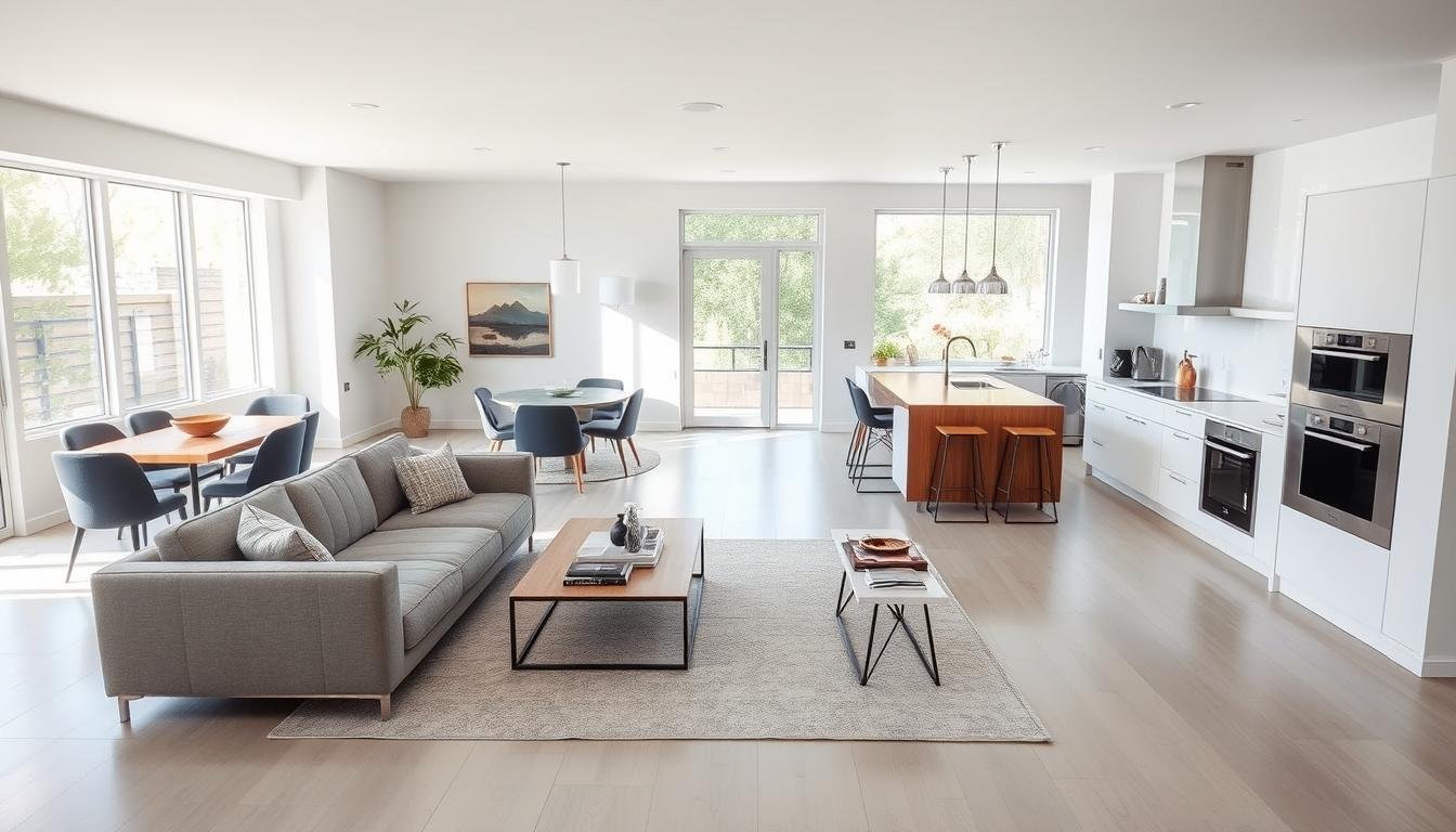 Open Concept Minimalist Living Room & Kitchen Designs