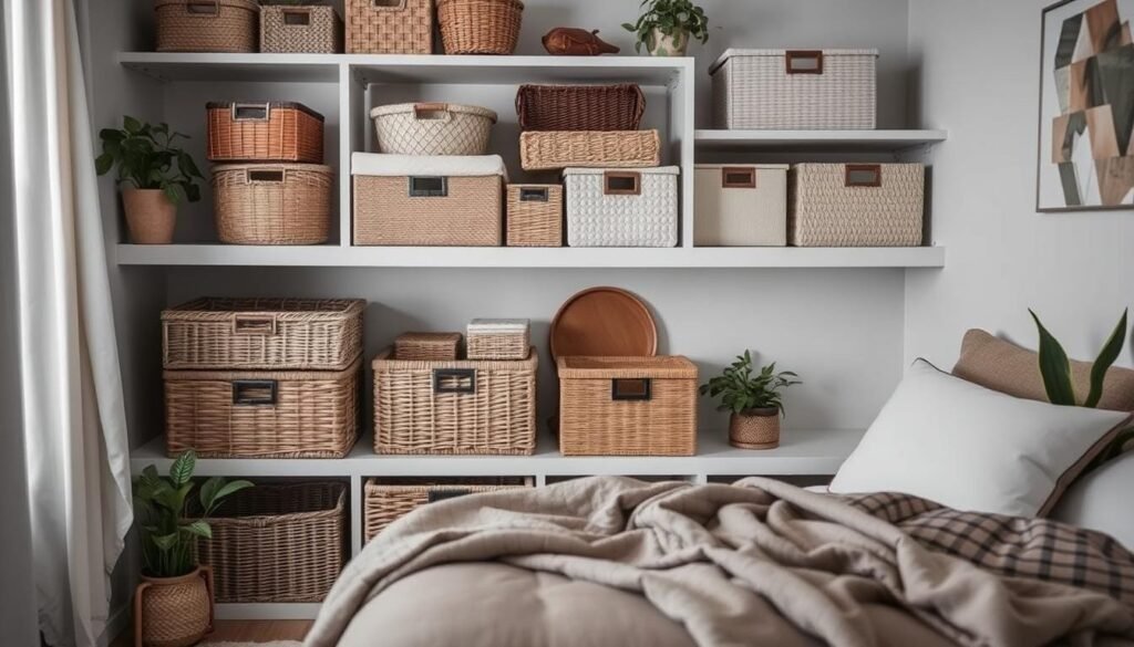baskets and boxes for micro living organization