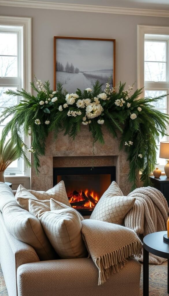 cozy winter home decor with flowers