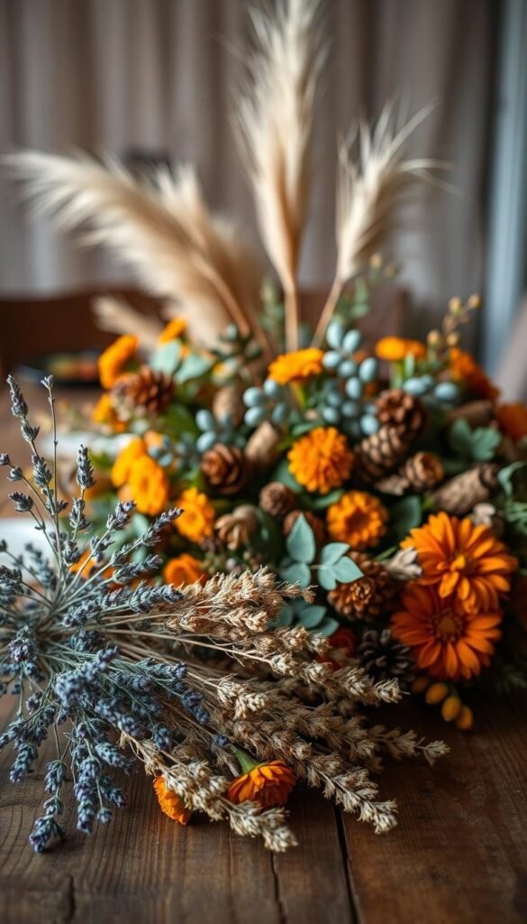 dried flowers in seasonal floral decor