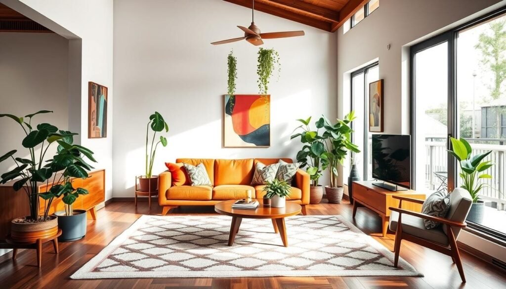 mid-century modern decor plants
